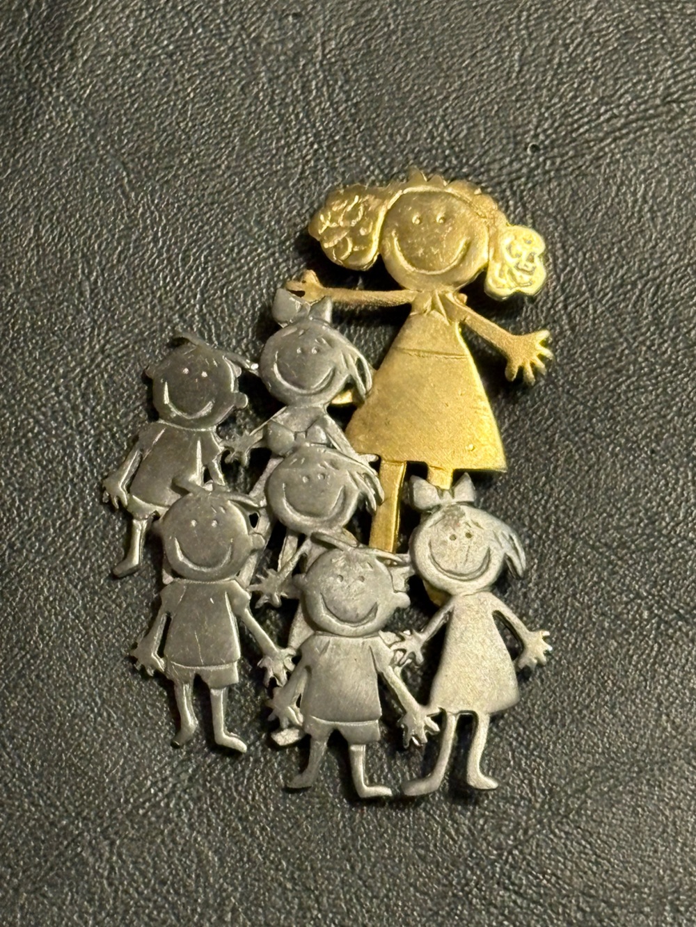 Vintage Ultra Craft Brooch Pin Mother Teacher Children Kids Friends Two tone